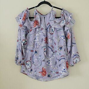 Parker ruffled detailing cold shoulder long sleeve floral blouse Size S